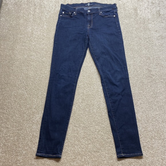 7 For All Mankind‎ Jeans Womens 30 Blue Skinny Stretch Denim The Skinny Made USA - Picture 1 of 12